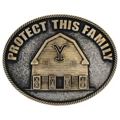 A909yel Yellowstone "Protect This Family" Belt Buckle By Montana Silversmiths