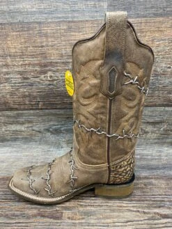 A3815 Women's Square Toe With Woven Barbed Wire Design By Corral -Western Cowboy Boots Shop IMG 3029 scaled