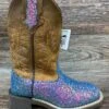 3077y Kid's Pastel Glitter Square Toe Western Boots By Smoky Mountain - 3077Y Youth Sizes 3.5-7