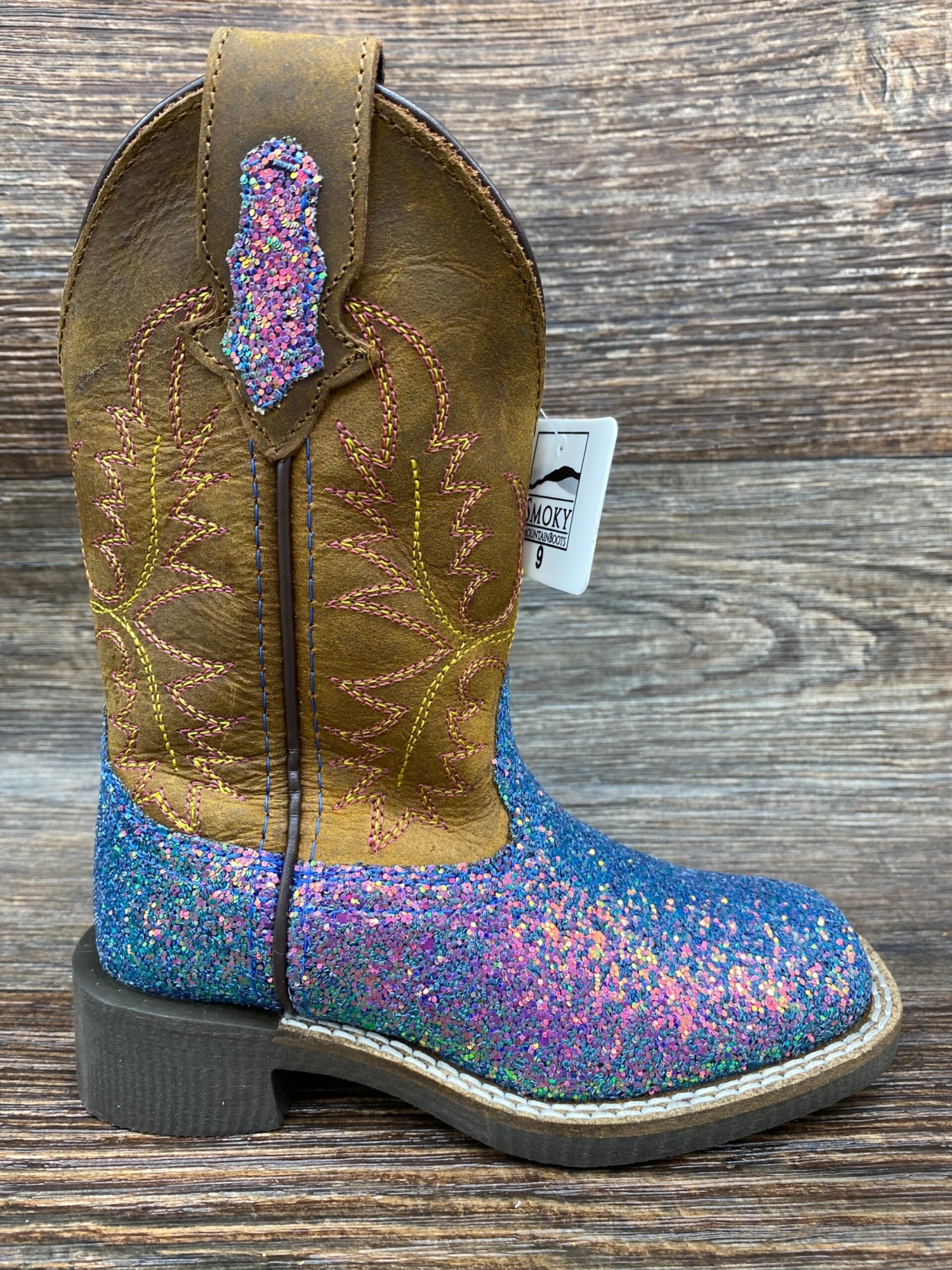 3077y Kid's Pastel Glitter Square Toe Western Boots By Smoky Mountain - 3077Y Youth Sizes 3.5-7 1 3077y Kid's Pastel Glitter Square Toe Western Boots By Smoky Mountain - 3077Y Youth Sizes 3.5-7