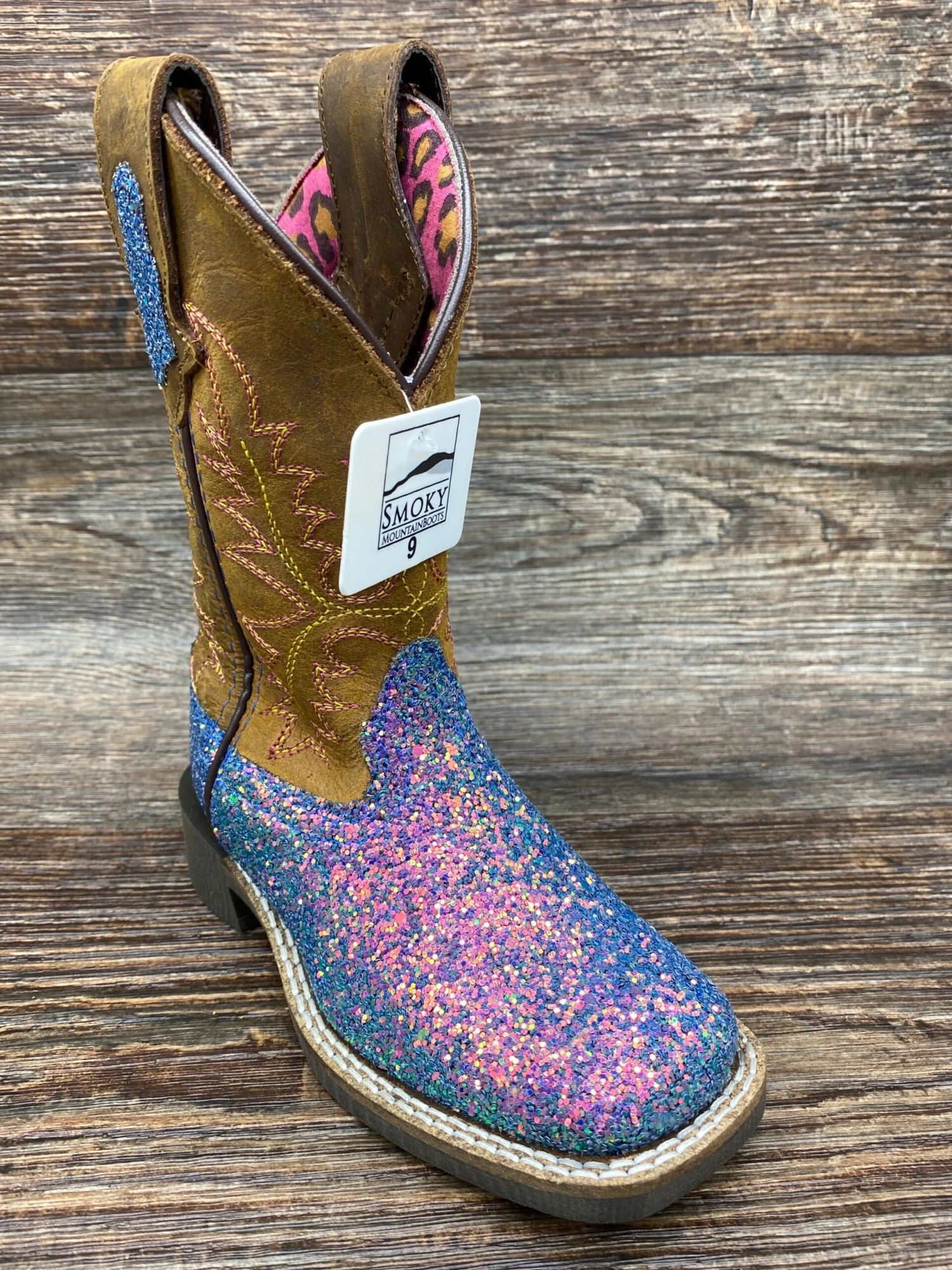 3077y Kid's Pastel Glitter Square Toe Western Boots By Smoky Mountain - 3077Y Youth Sizes 3.5-7 2 3077y Kid's Pastel Glitter Square Toe Western Boots By Smoky Mountain - 3077Y Youth Sizes 3.5-7 - Image 2