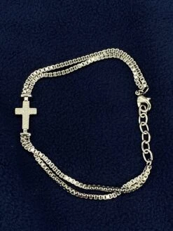 Bc3390 Women's Double Box Link With Cross Bracelet By Montana Silversmiths