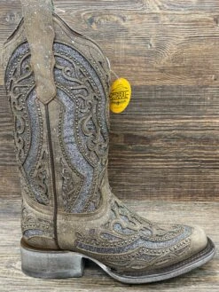 E1512 Women's Brown & Grey Glitter Inlay Square Toe Western Boot By Corral