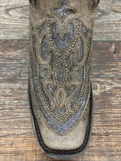 E1512 Women's Brown & Grey Glitter Inlay Square Toe Western Boot By Corral -Western Cowboy Boots Shop IMG 5807 scaled