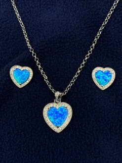 Js3952 Earring And Necklace Set By Montana Silversmiths- Halo Heart With Opal