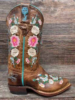 Mk8012 Kid's Snip Toe Floral Embroidered Western Boot By Macie Bean
