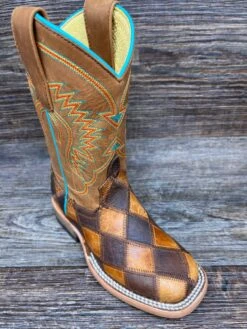 Hpk1053 Kid's Crazy Train Patchwork Square Toe Western Boot By Horse Power