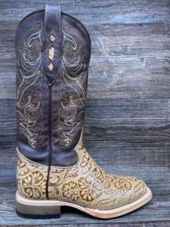 452q Women's Tan Tooled Leather Square Toe Western Boot By Cowtown