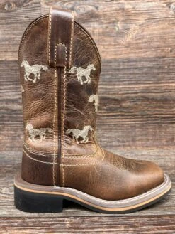 3882c Kid's Rancher Distressed Square Toe Western Boot By Smoky Mountain