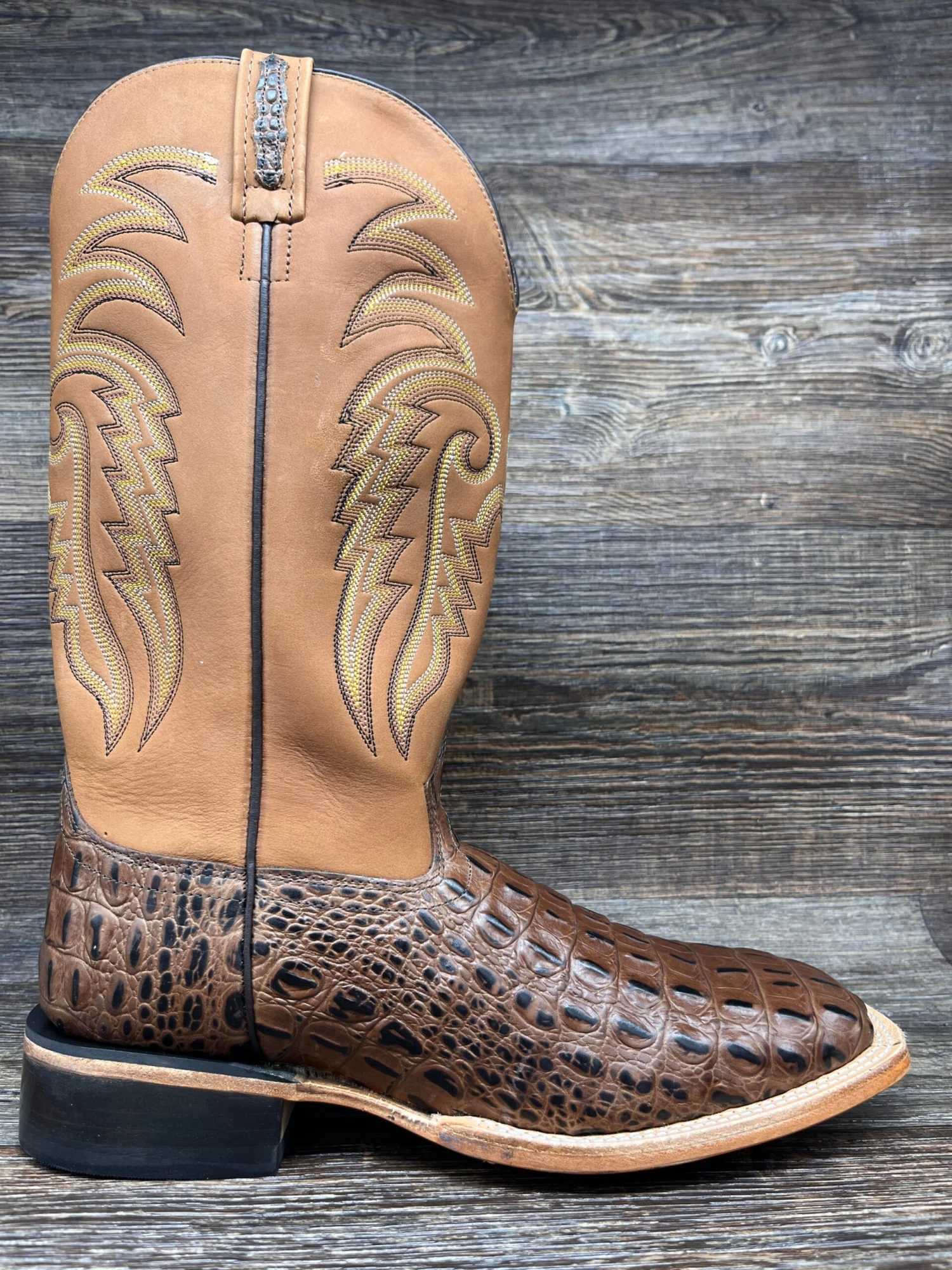 Bsm1886 Men's Cowhide Alligator Print Square Toe Western Boots By Old West 1 Bsm1886 Men's Cowhide Alligator Print Square Toe Western Boots By Old West