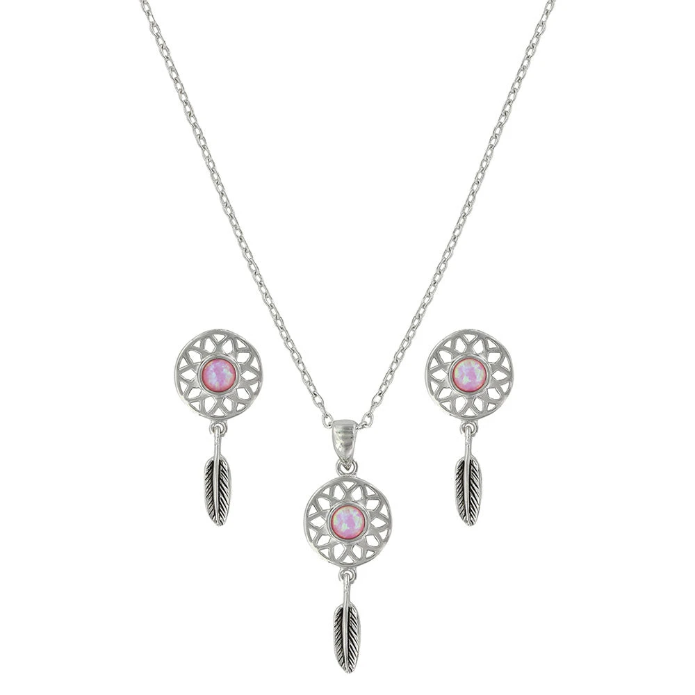Js3853 Pink Opal Dreamcatcher Jewelry Set By Montana Silversmiths 1 Js3853 Pink Opal Dreamcatcher Jewelry Set By Montana Silversmiths